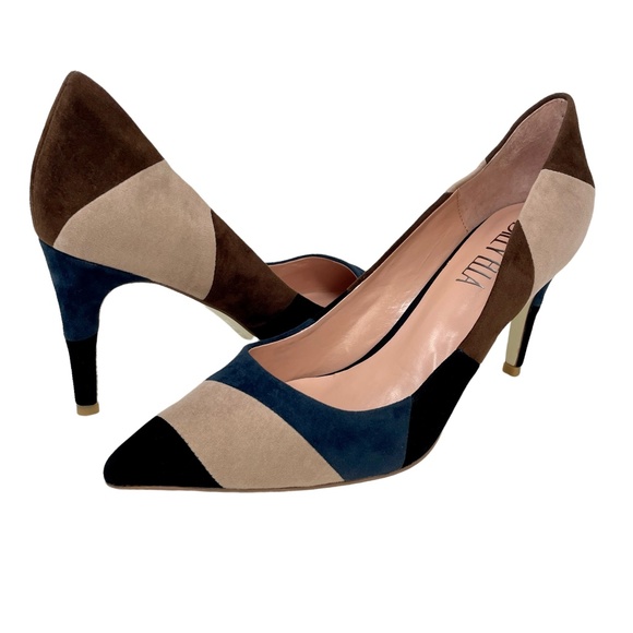 🆕 Billy Ella Patchwork Heel Size 10 Suede Leather Pointed Toe Colorblock Pump - Picture 13 of 13